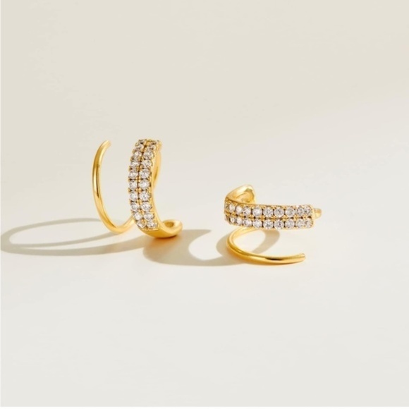GOLD 14k Gold Plated 2 pairs Cubic Zirconia Spiral Earrings - Picture 1 of 4